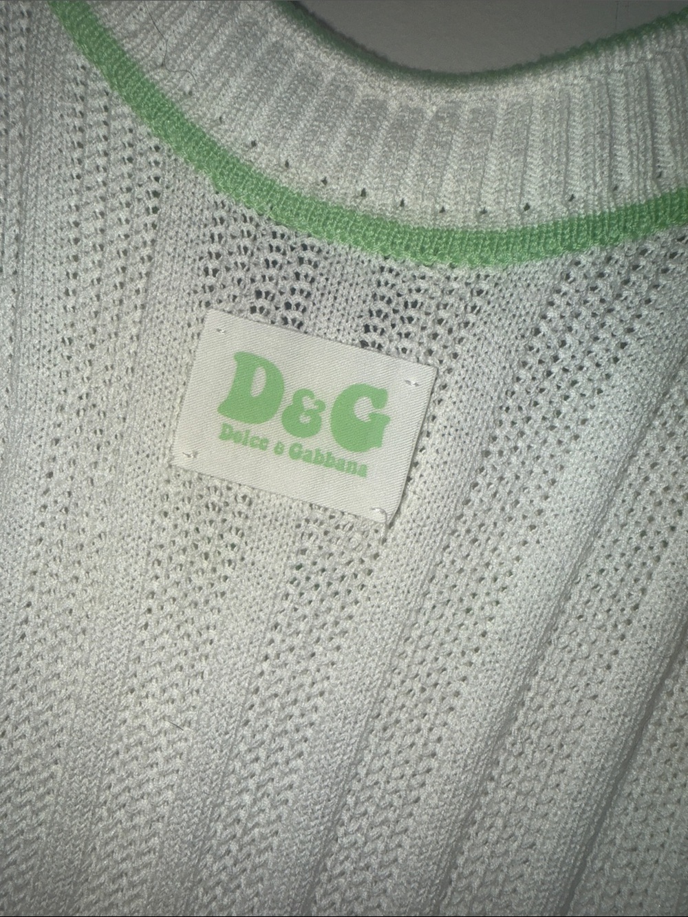 Archival Vintage D&G White Ribbed Tank with Light Green Trim and Button Details - Picture 9 of 9